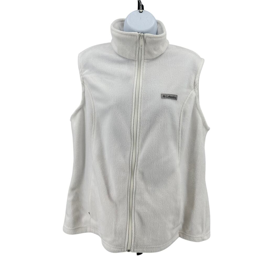 Columbia White Fleece Benton Springs Vest Jacket WMNS XL  Full Zip Mock Neck